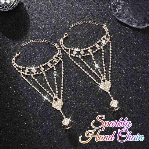 CASDRE Rhinestone Fingerless Gloves Bridal Crystal Glove Sparkly Hand Chain Accessories for Women in Saudi Arabia