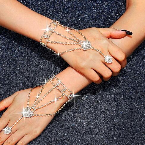 CASDRE Rhinestone Fingerless Gloves Bridal Crystal Glove Sparkly Hand Chain Accessories for Women in Saudi Arabia