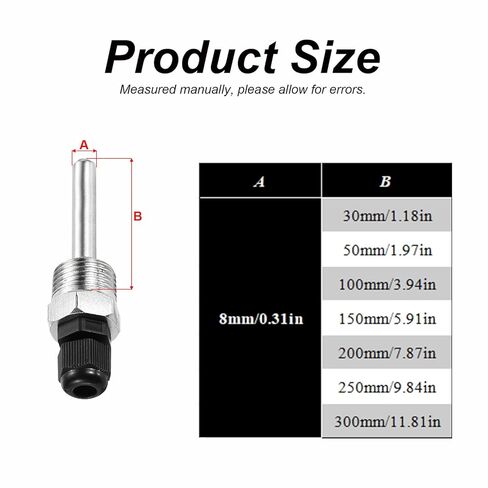 TOP-MAX Thermowell 304 ستانلس ستيل، سلس ومقاوم للتآكل، قطر 8 مم، مثالي للتخمير والظروف الصعبة (100 مم) in Kuwait