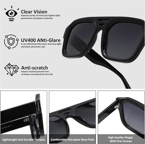 Retro Thick Frame Double Bridge Polarized Sunglasses for Men Women - UV400 Protection HD Anti-Glare Sport Shades for Driving Fishing in Saudi Arabia