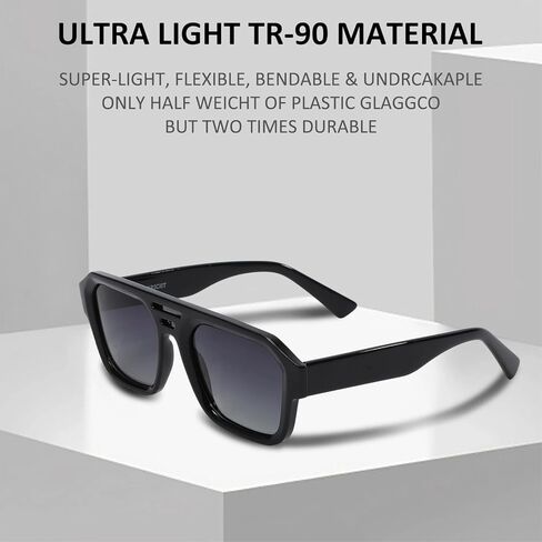 Retro Thick Frame Double Bridge Polarized Sunglasses for Men Women - UV400 Protection HD Anti-Glare Sport Shades for Driving Fishing in Saudi Arabia