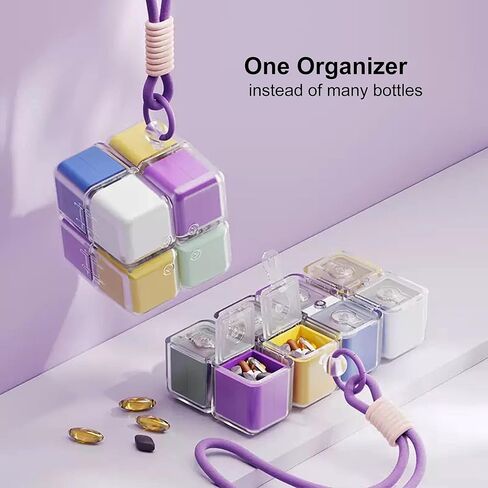 حقيبة تنظيم حبوب الدواء للسفر من لونجيت، صندوق دواء أسبوعي مع 8 حجرات، محمولة مع حزام (متعددة الألوان) in Kuwait