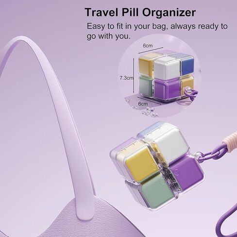 حقيبة تنظيم حبوب الدواء للسفر من لونجيت، صندوق دواء أسبوعي مع 8 حجرات، محمولة مع حزام (متعددة الألوان) in Kuwait