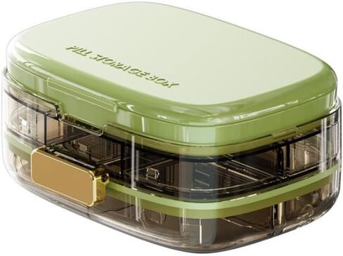 Weekly Pill Organizer, 7 Day Pill Box with Safety Lock and Airtight Seal, Child-Resistant Large Medication Container for One Dose Per Day, Travel Portable Vitamin Case - Green in Saudi Arabia