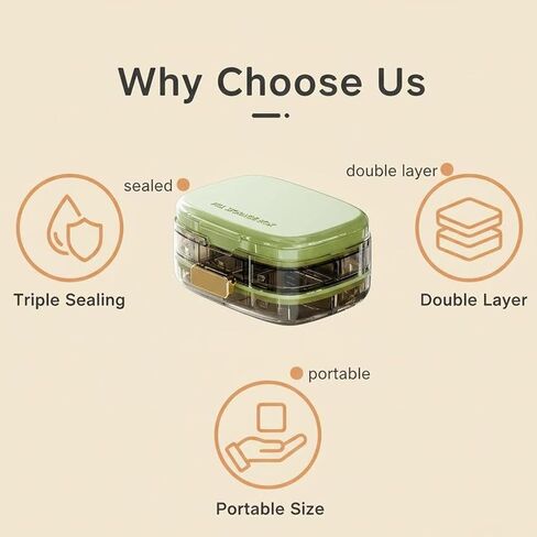 Weekly Pill Organizer, 7 Day Pill Box with Safety Lock and Airtight Seal, Child-Resistant Large Medication Container for One Dose Per Day, Travel Portable Vitamin Case - Green in Saudi Arabia