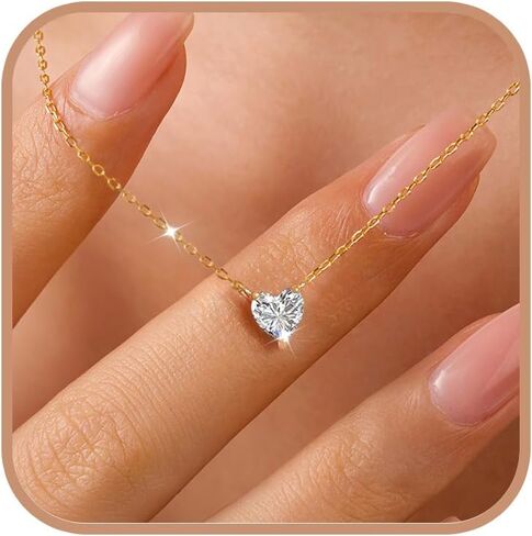 Cubic Zirconia Choker Heart Shaped Diamond Necklace for Women, 925 Sterling Silver Minimalist Heart Necklace for Mother 14k Gold Plated Dainty Tiny CZ Love Pendant Necklace Teacher Bride Wedding Valentines Day Jewelry Gift in Saudi Arabia