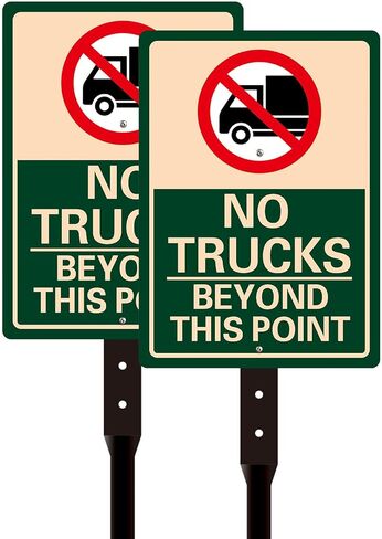 2 Pack No Trucks Beyond This Point Sign - 10" x 14" Reflective Aluminum Signs with 34.6" Metal Stakes, Rust-Free, UV & Weatherproof No Trucks Sign for Driveways, Private Roads, and Outdoor Use in Kuwait