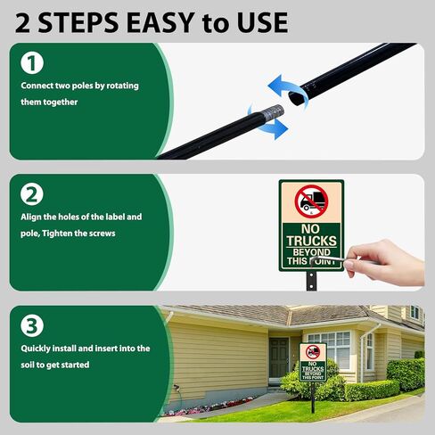 2 Pack No Trucks Beyond This Point Sign - 10" x 14" Reflective Aluminum Signs with 34.6" Metal Stakes, Rust-Free, UV & Weatherproof No Trucks Sign for Driveways, Private Roads, and Outdoor Use in Kuwait