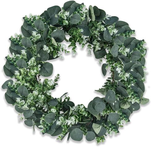 24" Artificial Eucalyptus Wreath, Full & Lifelike Greenery Wreath with Frosted Tips, Door Decoration, All-Season Farmhouse Wedding Wall & Outdoor Decor in Saudi Arabia