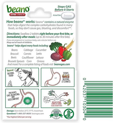 Beano Ultra 800، مكمل غذائي لمنع الغازات والإنزيم الهضمي، 30 قيراط، 4 عبوات in Kuwait