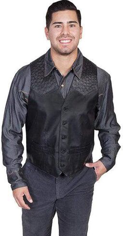 Scully Men's Ostrich Trim Leather Vest - 607-175 in Saudi Arabia