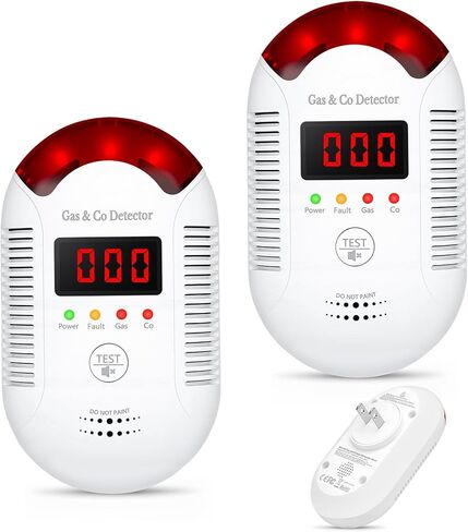قطعتان من كاشفات الغاز وأول أكسيد الكربون، عرض رقمي تيار متردد 110 ~ 240 فولت، إنذار تسرب الغاز الطبيعي، كاشف غاز بروبان الميثان للمنزل، المطبخ، المرآب، الشقة، واستخدام السفر in Kuwait