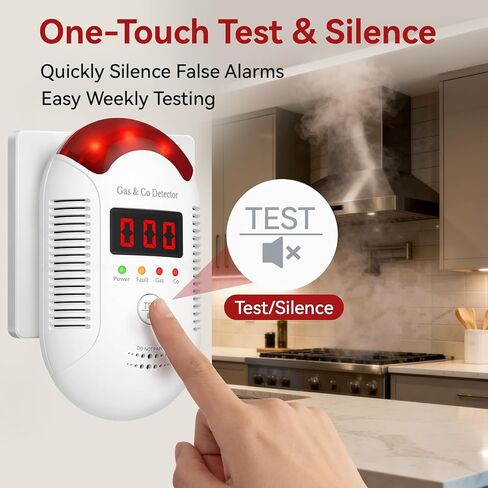 قطعتان من كاشفات الغاز وأول أكسيد الكربون، عرض رقمي تيار متردد 110 ~ 240 فولت، إنذار تسرب الغاز الطبيعي، كاشف غاز بروبان الميثان للمنزل، المطبخ، المرآب، الشقة، واستخدام السفر in Kuwait