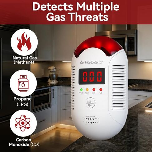 قطعتان من كاشفات الغاز وأول أكسيد الكربون، عرض رقمي تيار متردد 110 ~ 240 فولت، إنذار تسرب الغاز الطبيعي، كاشف غاز بروبان الميثان للمنزل، المطبخ، المرآب، الشقة، واستخدام السفر in Kuwait