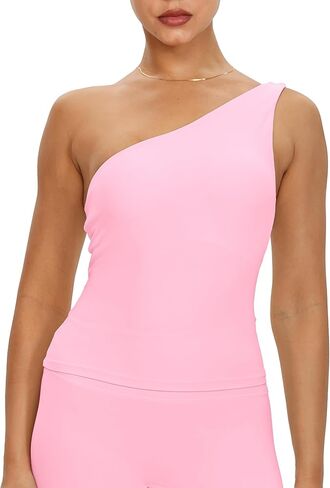 MEIVSO One Shoulder Tops for Women Workout Going Out Top Sleeveless Shirts Bulit in Bra in Saudi Arabia