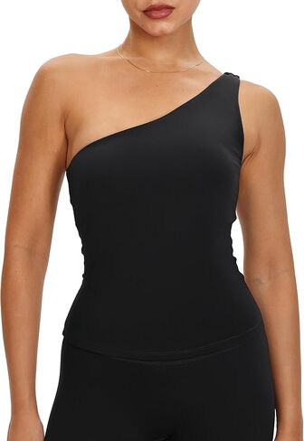 MEIVSO One Shoulder Tops for Women Workout Going Out Top Sleeveless Shirts Bulit in Bra in Saudi Arabia