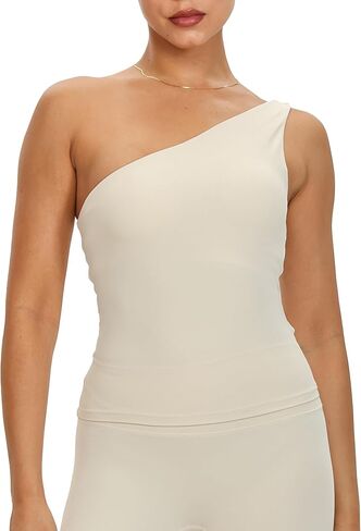 MEIVSO One Shoulder Tops for Women Workout Going Out Top Sleeveless Shirts Bulit in Bra in Saudi Arabia