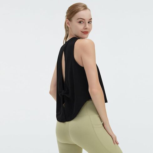 Women’s Sleeveless Athletic Tank Top, Open Back Tie Knot Design, Lightweight Activewear Shirt, for Yoga, Gym, Fitness in Saudi Arabia