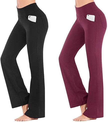 Bootcut Yoga Pants with Pockets for Women Wide Leg Pants High Waist Workout Pants Tummy Control Work Pants Sweatpants in Kuwait