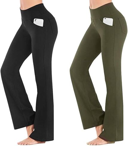 Bootcut Yoga Pants with Pockets for Women Wide Leg Pants High Waist Workout Pants Tummy Control Work Pants Sweatpants in Kuwait