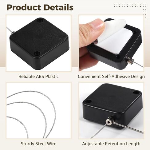 4 PCS Retractable Remote Control Cable Tethers, 6.5 Ft Retractable Anti-Theft Tether Lock for Electronics, Self-Adhesive or Drilling Installation, Adjustable Retention Length in Saudi Arabia