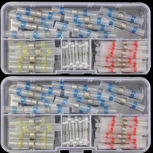 50PCS Heat Shrink Solder Sleeves, Wire Crimp Butt Connectors, PE Insulated Waterproof Cable Terminals with Storage Box for Secure Electrical Connections in Saudi Arabia