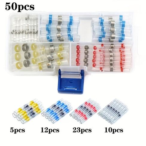 50PCS Heat Shrink Solder Sleeves, Wire Crimp Butt Connectors, PE Insulated Waterproof Cable Terminals with Storage Box for Secure Electrical Connections in Saudi Arabia