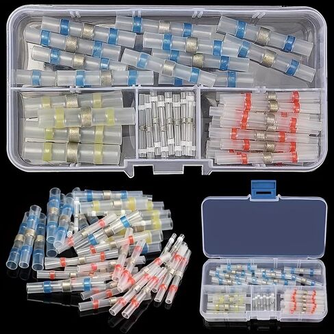 50PCS Heat Shrink Solder Sleeves, Wire Crimp Butt Connectors, PE Insulated Waterproof Cable Terminals with Storage Box for Secure Electrical Connections in Saudi Arabia