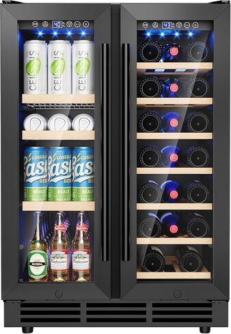 24 Inch Beverage Refrigerator, 180 Cans Beverage Refrigerator with Glass Door, LED Light, Under Counter Refrigerator for Soda, Water, Wine, Drink Fridge for Home, Bar or Office in Saudi Arabia