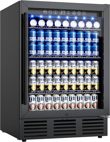 24 Inch Beverage Refrigerator, 180 Cans Beverage Refrigerator with Glass Door, LED Light, Under Counter Refrigerator for Soda, Water, Wine, Drink Fridge for Home, Bar or Office in Saudi Arabia