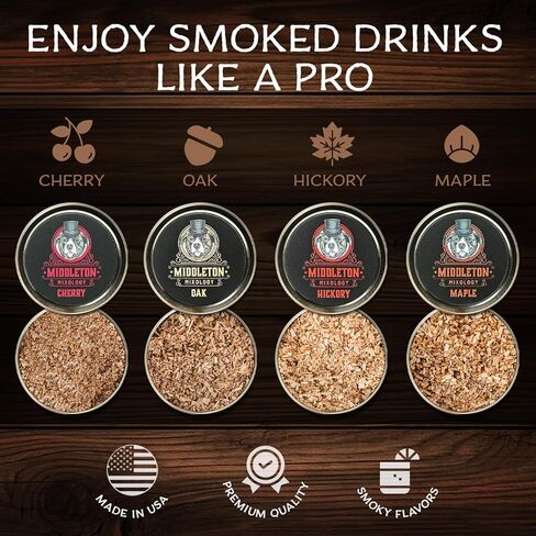 مجموعة أدوات تدخين الكوكتيل SmokeTop® وشعلة مع رقائق خشب الكرز والجوز والقيقب والبلوط - مجموعة أدوات تدخين الكوكتيل ورقائق الكوكتيلات القديمة والويسكي والبوربون - لا تشتمل على البيوتان in Saudi Arabia