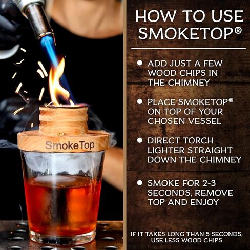 مجموعة أدوات تدخين الكوكتيل SmokeTop® وشعلة مع رقائق خشب الكرز والجوز والقيقب والبلوط - مجموعة أدوات تدخين الكوكتيل ورقائق الكوكتيلات القديمة والويسكي والبوربون - لا تشتمل على البيوتان in Saudi Arabia