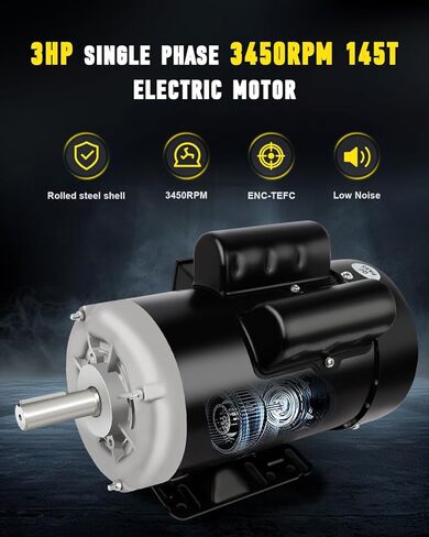 3HP Electric Motor, Industry AC Motor 3450 RPM Farm Duty Single Phase 145T Frame 230V 7/8" Shaft Diamater, CW/CCW TEFC in Saudi Arabia