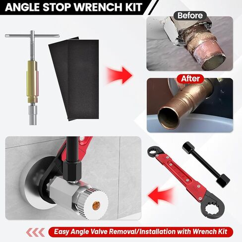 6 Pcs Plumbing Tools Kit with Angle Stop Wrench & 1/2-Inch Compression Sleeve Puller, Professional Plumbers Wrench, Sandpaper and Storage Bag for Frozen/Corroded Angle Stop Valves in Saudi Arabia