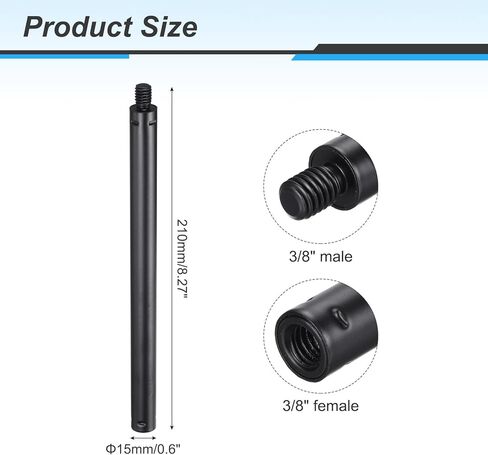 MECCANIXITY Metal Microphone Stand Extension Tube 3/8" Male to 3/8" Female Mic Extension Pipe Stand Extenders Screw Rods for Extended Microphone, 8.27 x 0.6 Inch, Black in Saudi Arabia
