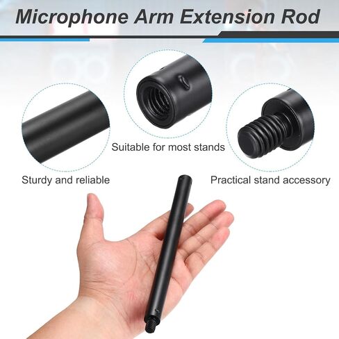 MECCANIXITY Metal Microphone Stand Extension Tube 3/8" Male to 3/8" Female Mic Extension Pipe Stand Extenders Screw Rods for Extended Microphone, 8.27 x 0.6 Inch, Black in Saudi Arabia