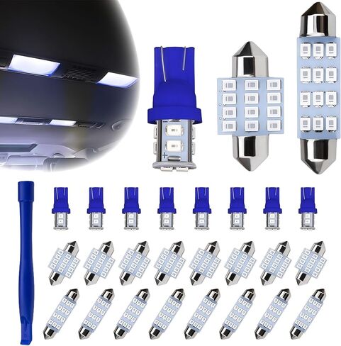 24 قطعة مجموعة مصابيح LED الداخلية للسيارة 194 T10 DE3175 578 31 مم 41 مم لمبات LED مصابيح بديلة داخلية لخريطة السيارة ولوحة ترخيص الباب وإضاءة القبة الجانبية (أزرق) in Kuwait