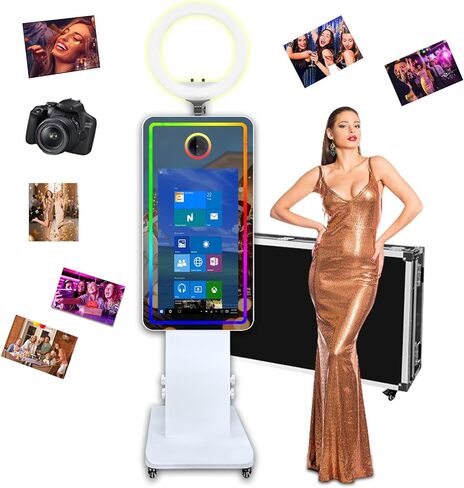 Magic Mirror Photo Booth 32 "Touch Screen Mirror Photo Booth Selfie Machine Machine Ring Light RGB Frame for Event Rental Wedding Party (Machine+Mini Printer) in Kuwait