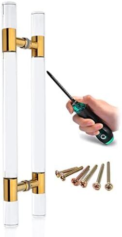 Round Clear Door Handles Acrylic, Gold Long 24/34/ 40/60/ 70 Inch Barn Door Pull Handle for Indoor Outdoor Push Pull French Glass Door, Front Door Entry Gate Hardware Knob (Size : 180cm/70.8 in Saudi Arabia