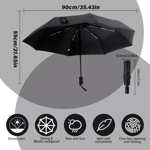 Automatic Compact Folding Umbrella with Wind Resistant 8-Rib Structure, Auto Open and Close, Travel Size for Rain and Sun Use for Men and Women in Saudi Arabia