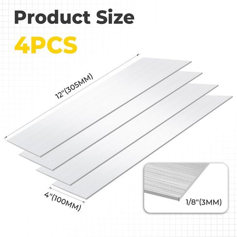 4 قطعة 6061 شريط مسطح من الألومنيوم 1/8 بوصة × 4 بوصة × 12 بوصة (T x W x L) شرائط مخزون مسطحة من الألومنيوم لمشاريع الدعم الهيكلي للتصنيع in Kuwait