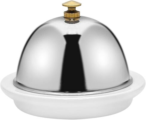 EATAKWARD Ceramic Butter Dish with Stainless Dome Cover, Cheese Dish with Lid, Small Cheese Plate Serving Tray with Silver Handled Lid for Countertop, Dessert, Cupcake, Cream Cake, Appetizer in Saudi Arabia