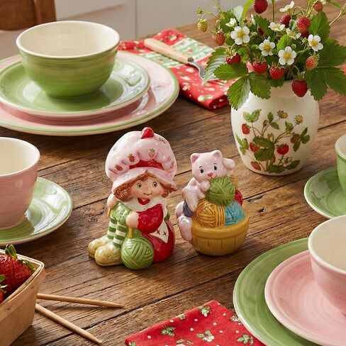 Strawberry Shortcake Purr-fect Knitting Time Salt and Pepper Set, 4.25"L x 2.5"W x 3.25"H created by Blue Sky Clayworks in Saudi Arabia