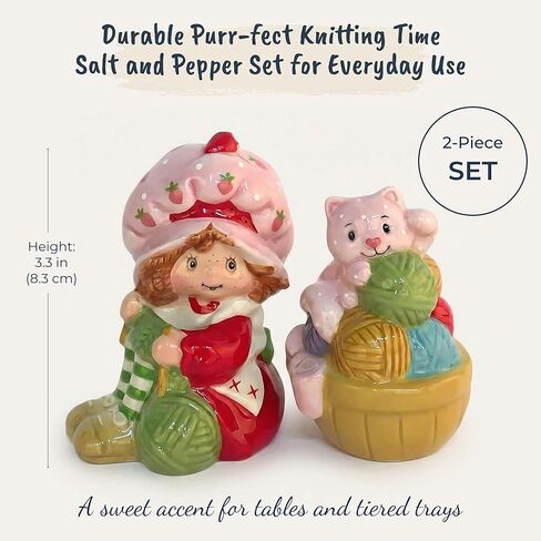 Strawberry Shortcake Purr-fect Knitting Time Salt and Pepper Set, 4.25"L x 2.5"W x 3.25"H created by Blue Sky Clayworks in Saudi Arabia