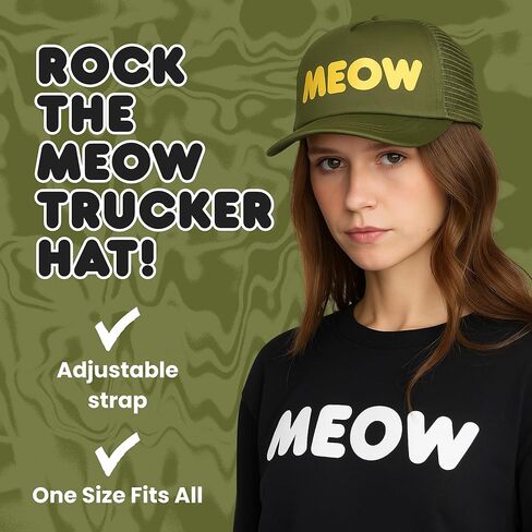 TED & HERB Meow Trucker Hat | Adjustable 100% Polyester | Puff Ink Print | Casual Standard Fit | Rescue Support in Saudi Arabia