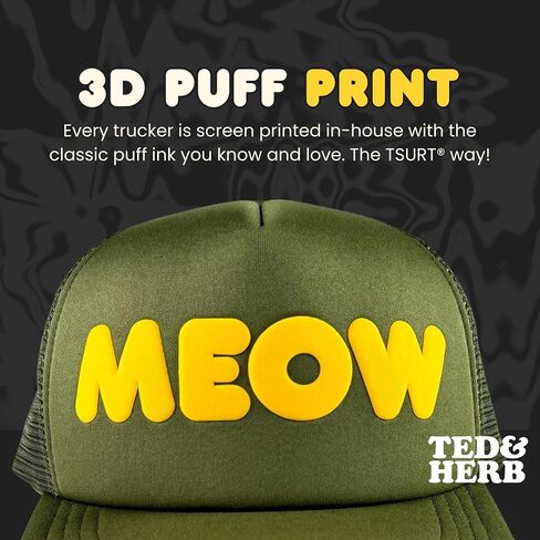 TED & HERB Meow Trucker Hat | Adjustable 100% Polyester | Puff Ink Print | Casual Standard Fit | Rescue Support in Saudi Arabia