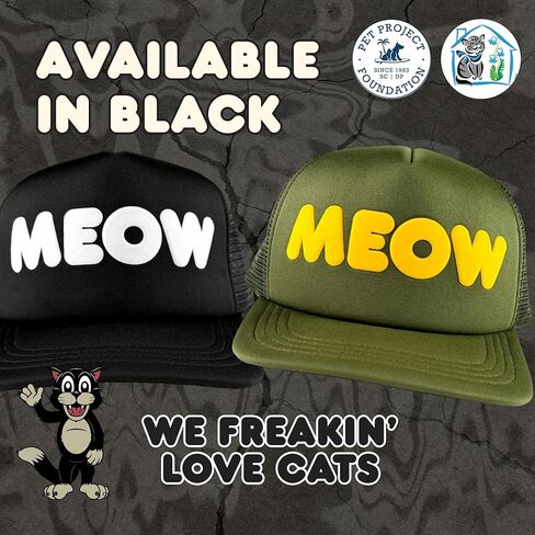 TED & HERB Meow Trucker Hat | Adjustable 100% Polyester | Puff Ink Print | Casual Standard Fit | Rescue Support in Saudi Arabia