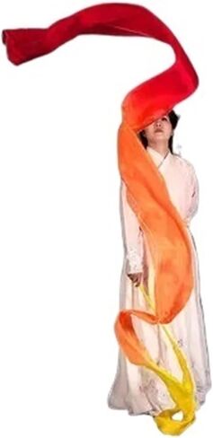Streamer with Rods Gradient Belly Dance Throwing Streamers Colorful Stage Performance Real Silk Ribbon Sticks 4M Length 5 Colors Throw Streamers(Color-5) in Saudi Arabia