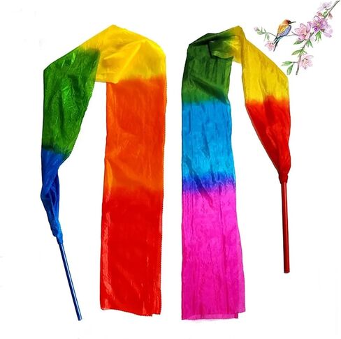 Streamer with Rods Polyester Kids Size Throwing Streamer for Belly Dancing Child Multicolor Ribbon Streamers 1.5M/2M Long Stage Performance Props Throw Streamers(Color 1,150x30CM) in Saudi Arabia