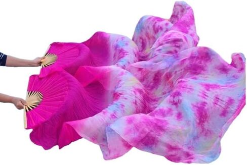 النساء المشجعين الرقص الشرقي 1 زوج التدرج اللون الحرير المشجعين راقصة ممارسة مرحلة الأداء الحرير الحقيقي المشجعين التعادل صبغ الحرير المشجعين للرقص in Kuwait